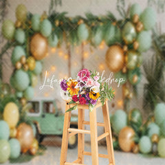 Lofaris White Wall Car Balloons Plant Cake Smash Backdrop