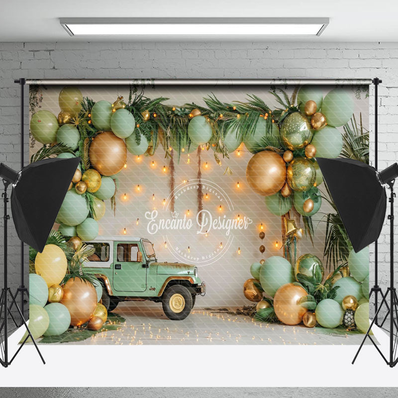 Lofaris White Wall Car Balloons Plant Cake Smash Backdrop