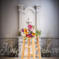 Lofaris White Wall Cross Candle Easter Backdrop For Photo