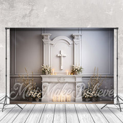 Lofaris White Wall Cross Candle Easter Backdrop For Photo