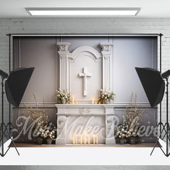 Lofaris White Wall Cross Candle Easter Backdrop For Photo