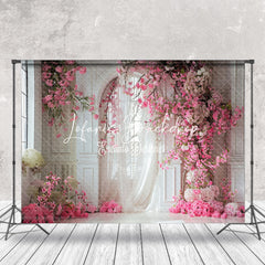 Lofaris White Wall Curtain Pink Floral Backdrop For Wedding