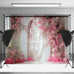 Lofaris White Wall Curtain Pink Floral Backdrop For Wedding