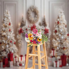 Lofaris White Wall Gifts Trees Fireplace Christmas Backdrop