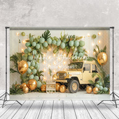 Lofaris White Wall Green Balloons Car Cake Smash Backdrop