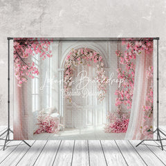 Lofaris White Wall Pink Curtain Floral Backdrop For Wedding