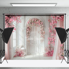 Lofaris White Wall Pink Curtain Floral Backdrop For Wedding