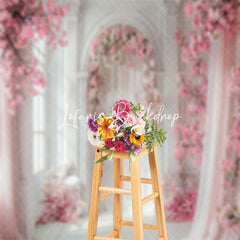 Lofaris White Wall Pink Curtain Floral Backdrop For Wedding