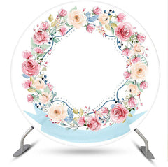 Lofaris White Wall Pink Floral Round Backdrop For Birthday