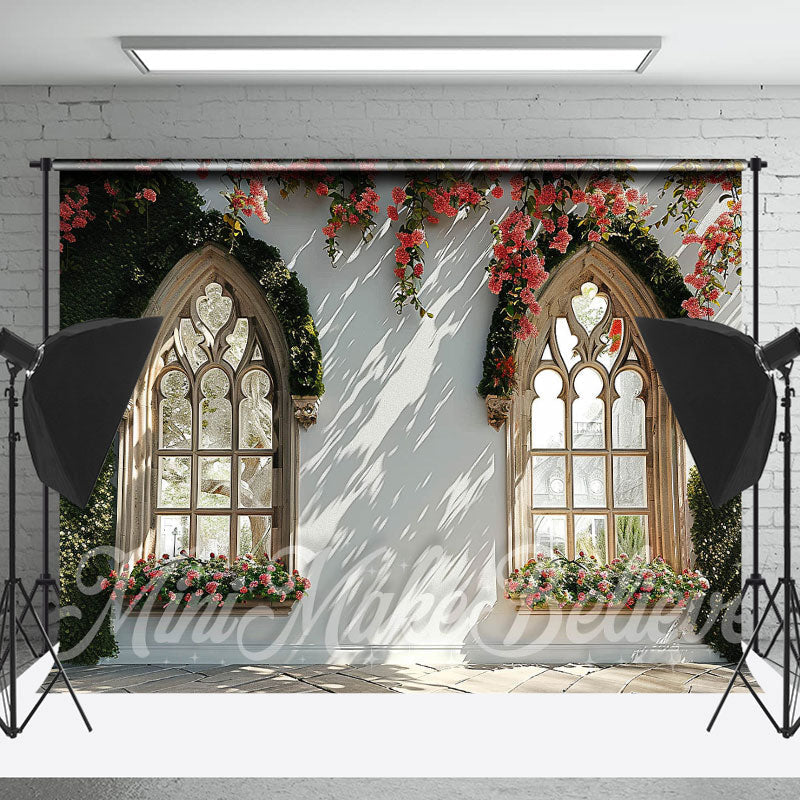 Lofaris White Wall Red Flowers Floor Spring Photo Backdrop