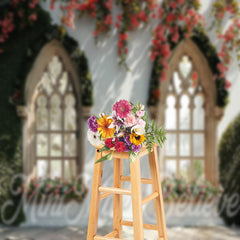 Lofaris White Wall Red Flowers Floor Spring Photo Backdrop