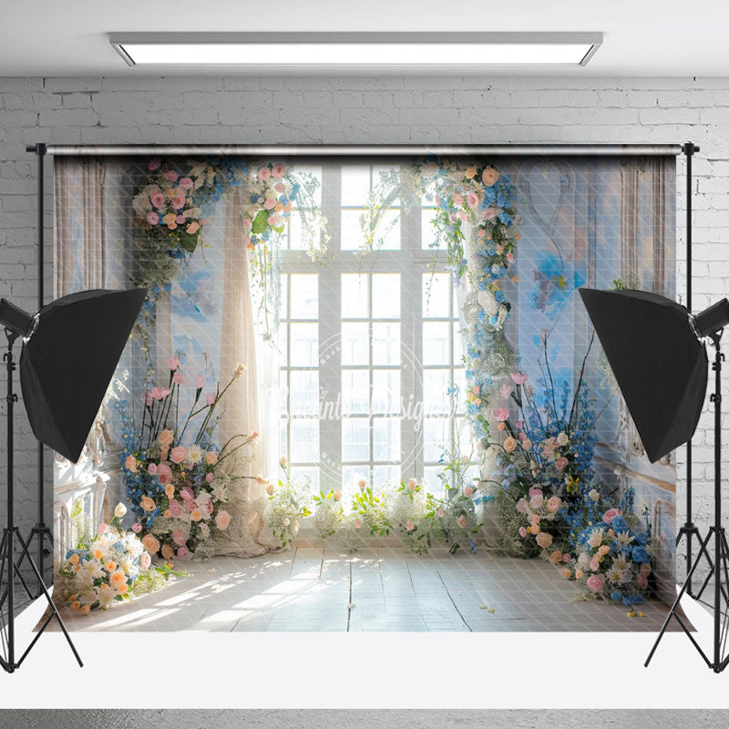 Lofaris White Window Spring Colorful Floral Wedding Backdrop