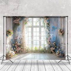 Lofaris White Window Spring Colorful Floral Wedding Backdrop