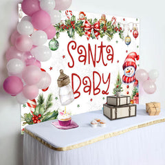 Lofaris White Winter Christmas Snowman Santa Baby Backdrop