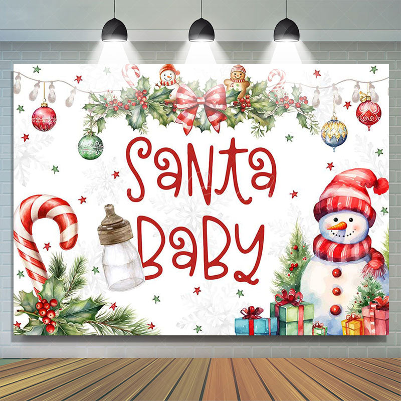 Lofaris White Winter Christmas Snowman Santa Baby Backdrop