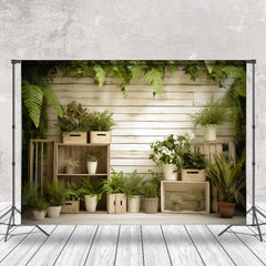 Lofaris White Wood And Green Plants Photograph Backdrop