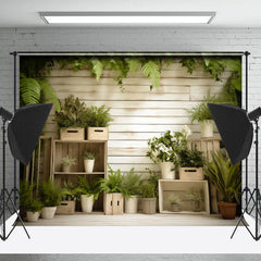 Lofaris White Wood And Green Plants Photograph Backdrop