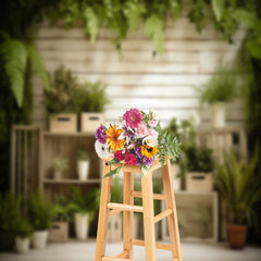 Lofaris White Wood And Green Plants Photograph Backdrop