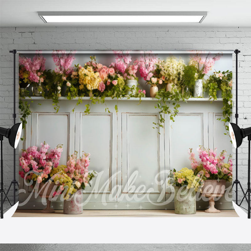 Lofaris White Wood Cabinet Colorful Floral Spring Backdrop