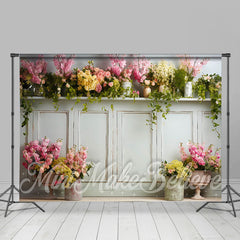 Lofaris White Wood Cabinet Colorful Floral Spring Backdrop