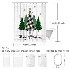 Lofaris White Wood Green Xmas Tree Christmas Shower Curtain