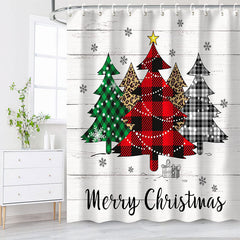 Lofaris White Wood Pine Tree Merry Christmas Shower Curtain