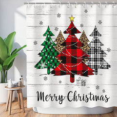 Lofaris White Wood Pine Tree Merry Christmas Shower Curtain