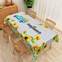 Lofaris White Wood Texture And Sunflowers Truck Tablecloth