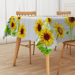 Lofaris White Wood Texture And Sunflowers Truck Tablecloth