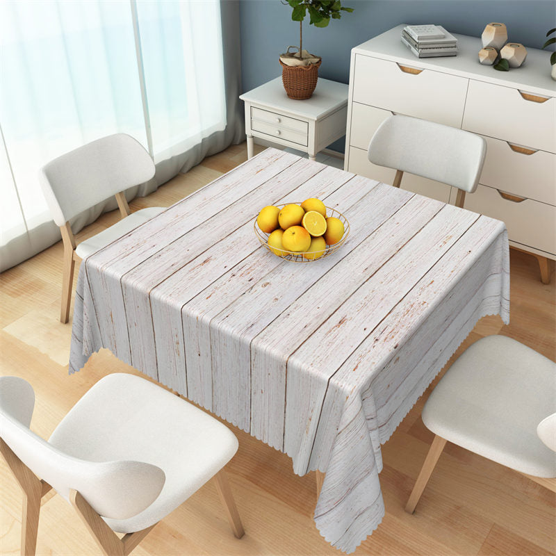 Lofaris White Wood Wall Patterns Stripes Square Tablecloth