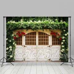 Lofaris White Wooden Door Green Creeper Spring Backdrop