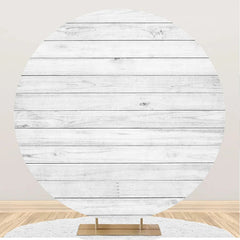 Lofaris White Wooden Textured Wall Circle Birthday Backdrop