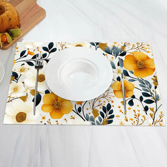 Lofaris White Yellow Floral Leaf Dining Set Of 4 Placemats