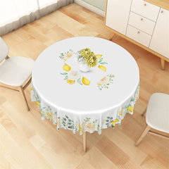 Lofaris White Yellow Floral Lemon Spring Round Tablecloth