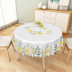 Lofaris White Yellow Floral Lemon Spring Round Tablecloth