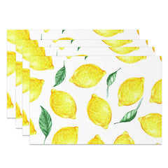 Lofaris White Yellow Leaves Lemons Fruit Set Of 4 Placemats