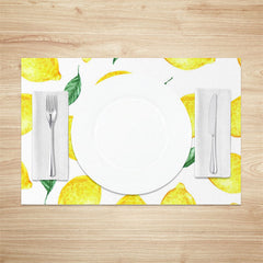 Lofaris White Yellow Leaves Lemons Fruit Set Of 4 Placemats