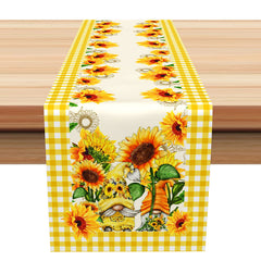 Lofaris White Yellow Plaid Sunflowers Dwarf Table Runner