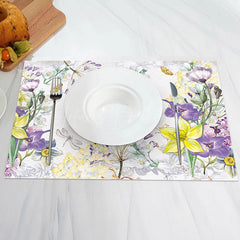 Lofaris White Yellow Purple Floral Spring Set Of 4 Placemats