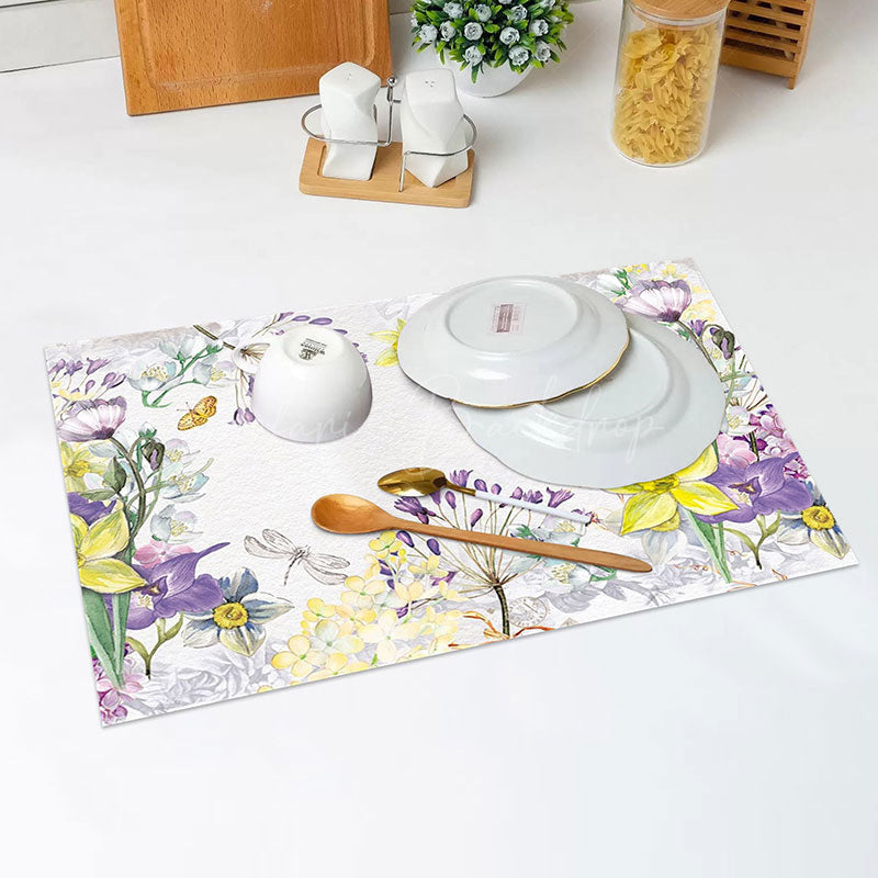 Lofaris White Yellow Purple Floral Spring Set Of 4 Placemats