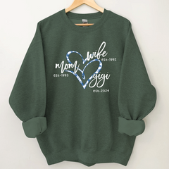 Lofaris Wife Mom Gigi Est Year Blue Flower Heart Sweatshirt