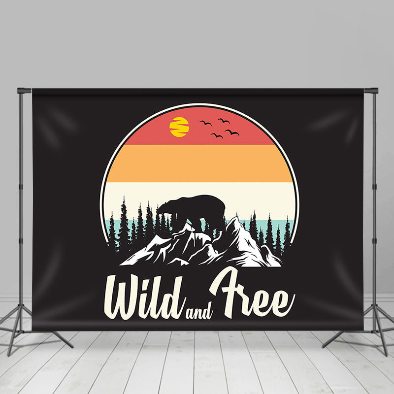 Lofaris Wild And Free Mountain Forest Bear Sunset Backdrop