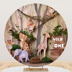 Lofaris Wild Animals Forest Safari Round 1St Birthday Backdrop