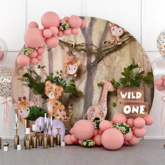 Lofaris Wild Animals Forest Safari Round 1St Birthday Backdrop