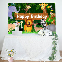 Lofaris Wild Animals Green Leaves Birthday Backdrop For Boy