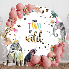 Lofaris Wild Animals Monstera Round 2nd Birthday Backdrop