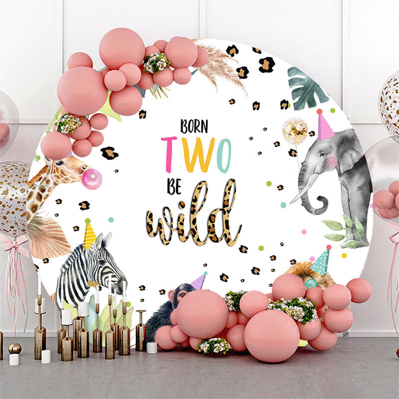 Lofaris Wild Animals Monstera Round 2nd Birthday Backdrop