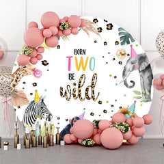 Lofaris Wild Animals Monstera Round 2nd Birthday Backdrop