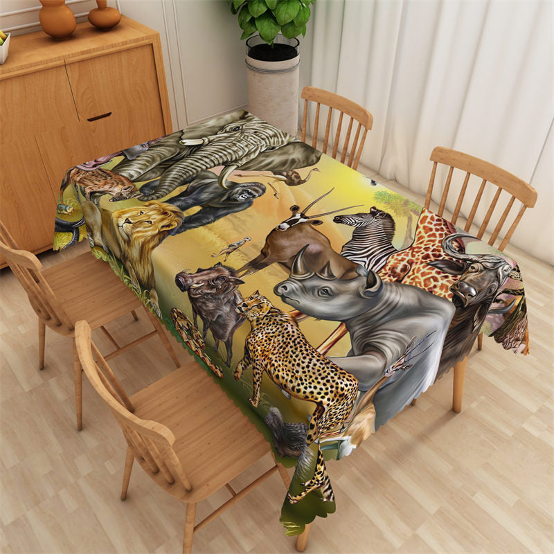 Lofaris Wild Animals Pattern Natural Rectangle Tablecloth