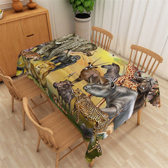 Lofaris Wild Animals Pattern Natural Rectangle Tablecloth